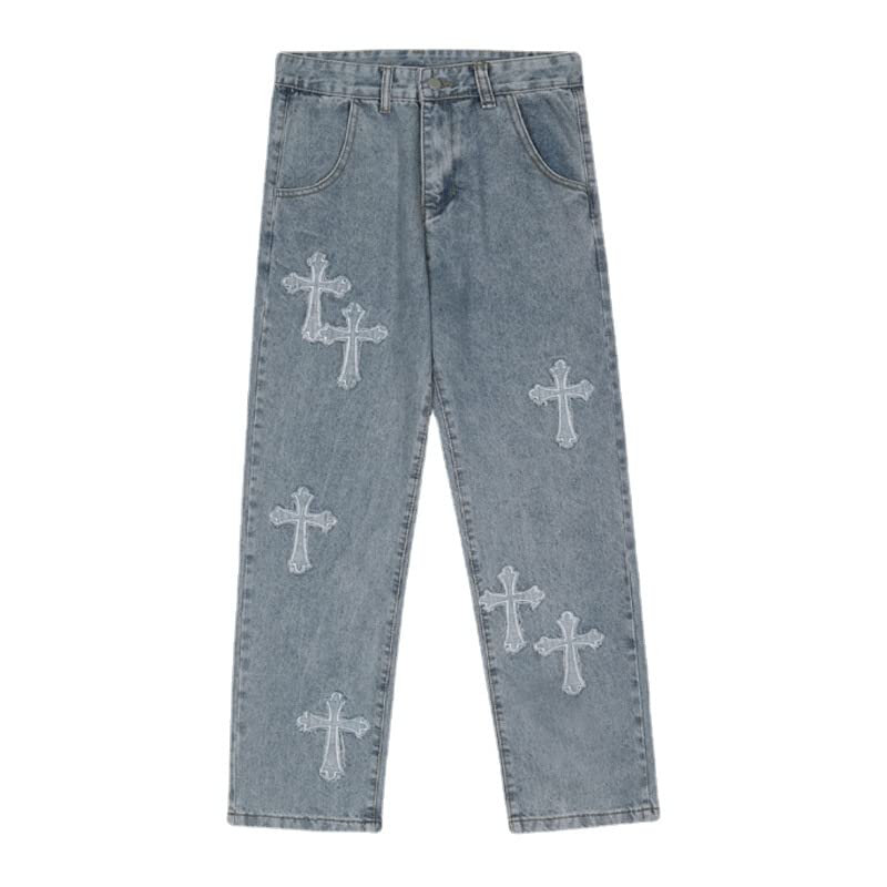 Men's Vintage Hip Hop Style Baggy Jeans Men Streetwear Baggy Jeans Trousers Cross Hip Hop Mens Loose Pants