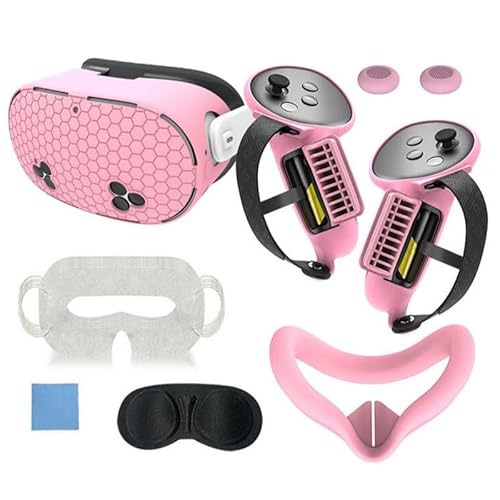Meta Quest 3S 対応 アクセサリー 7セット 2コントローラーのシリコンカバー+5 VRの汗マスク+VRヘッドセットプロテクター+レンズ保護カバー+アイマスク+2 ボタンカバー+クリーニングクロス (Pink)
