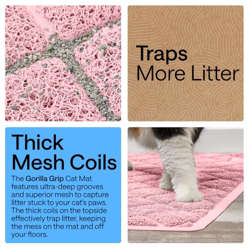 Image of Gorilla Grip Durable Cat Litter Mat (24x17), No Phthalate, Water Resistant, Traps Litter from Box and Cats, Scatter Control, Soft on Kitty Paws, Easy Clean Cat Mat (Light Pink), 1 Count, Plastic