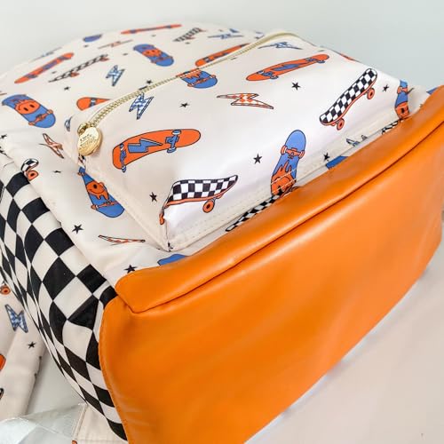 Noa Jayne Co. Boys 16" Backpack Ages 5–8 – Retro Skateboard & Checkered School Bag | Trendy Lightweight Durable Kids Backpack for Elementary & Travel3