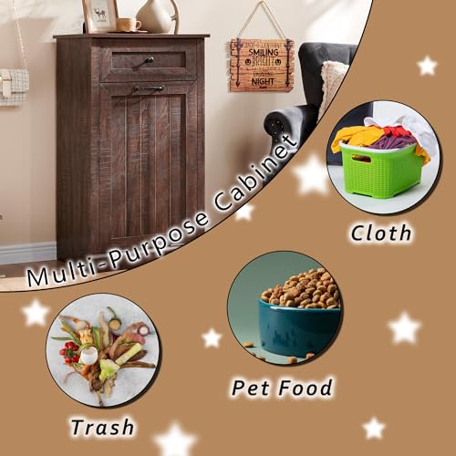 Image of IFGET Tilt Out Trash Can Cabinet, Trash Cabinet w /Drawer, Brown