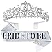 CIEHER Bachelorette Party Decorations Kit,Crown & Bride To Be Sash,Bride Crowns for Women,Bride Sash for Bridal Shower,Silver Tiara