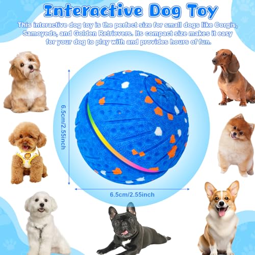 Interaktiver Spielball für Hunde, Intelligenter Selbstbewegender Hundeball, Hundespielzeug Ball, Interaktiver Hundeball 3 Modi, Self Moving Dog LED Ball, Hundespielzeug Wasserdicht Bissfest ETPU(Blau)