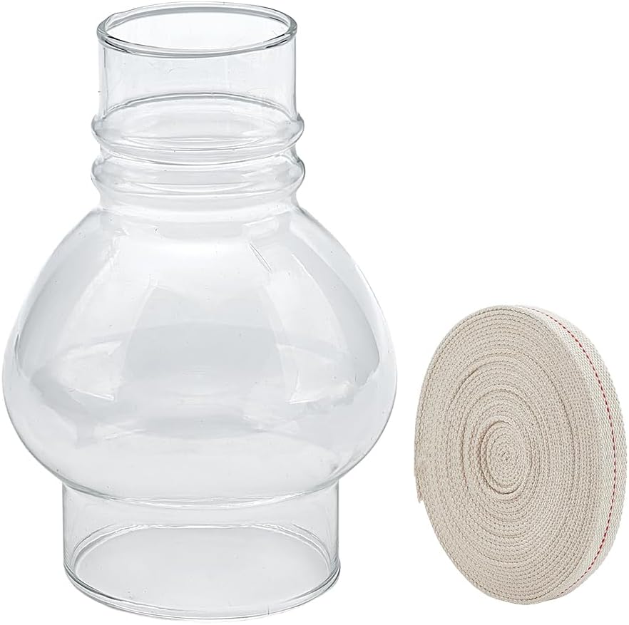 WEBEEDY Glass Oil Lamp Chimney Holder with 4m/13 ft Cotton Wick 3 Inch Base x 15cm/6 Inch Tall Glass Hooded Chimney Replacement Clear Hurricane Glass Shade for Kerosene Lamps Outdoor Home Decoration