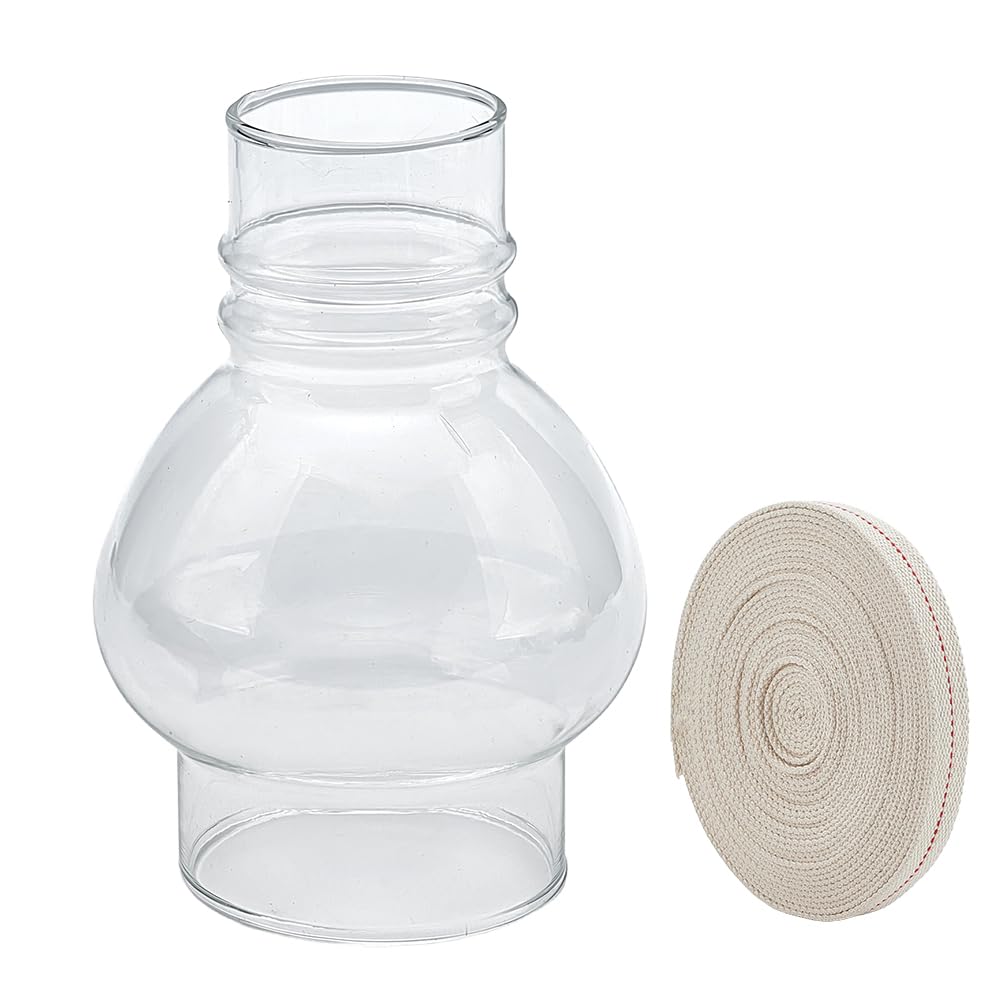 WEBEEDY Glass Oil Lamp Chimney Holder with 4m Cotton Wick 7.3cmx15cm Glass Hooded Chimney Replacement Clear Borosilicate Hurricane Lamp Glass Shade for Oil and Kerosene Lamps Outdoor Home Decoration