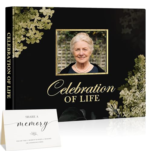 Image of Lanpn Funeral Guest Book for Memorial Service, 100 Pages in Loving Memory Sign in Books for Guests, Funeral Favors Registry Book with Memorial Table Sign, Black, Leather Cover