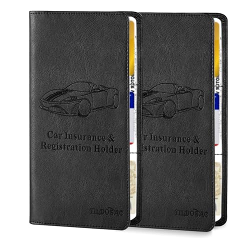 TILDOSAC 2Pack Leather Car Registration and Insurance Card Holder, Car Document Holder for Cards License with Magnetic Shut (Black)