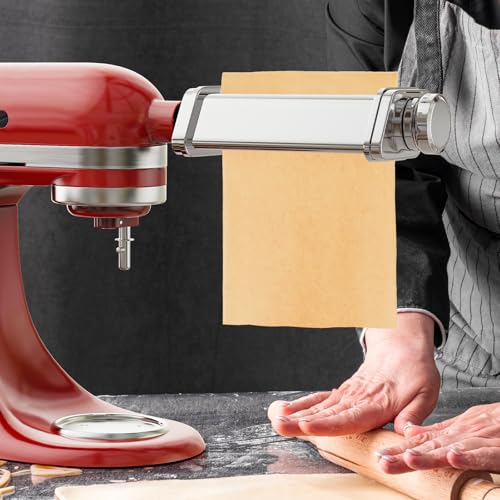 Image of Pasta Maker Attachment for KitchenAid Stand Mixers, Stainless Steel Lasagna Sheet Roller with 8 Thickness Settings, Fits kitchenAid Tit-Head Stand Mixer For 4.5-5 Quat Bowls
