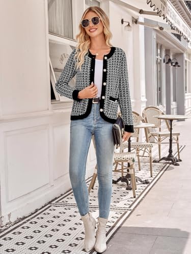 Women's Chunky Knit Cardigan Sweaters Fall Tweed Blazers Long Sleeve Button Cardigan with Pockets Outerwear Jackets4