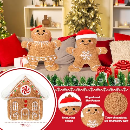Image of Konohan 3 Pcs Christmas Gingerbread Pillows House Man Throw Pillows Stuffed Gingerbread Shaped Pillow for Christmas Party Outdoor Cushion Decorations(Dark Yellow,Lovely Style)