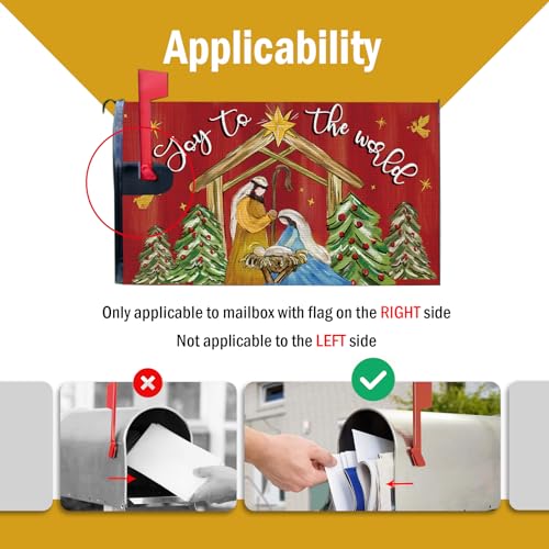 Image of Christmas Nativity Christian Mailbox Cover Magnetic Standard Size 20.5 inch x 18 inch, Religious Xmas Jesus Joy to The World Decorative Post Letter Box Decor, Red Holiday Garden Yard Outdoor Decoration