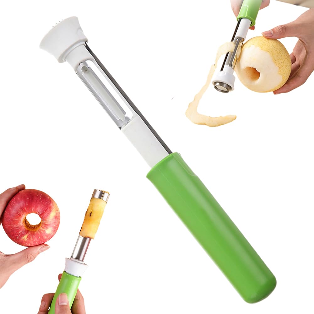 2-in-1 Corer Remover,Red Bell Pepper Seed Corer Apple Corer and Peeler,Fruit Core Extractor Tool,Stainless Steel Corer Tool for Vegetables Fruit Corer