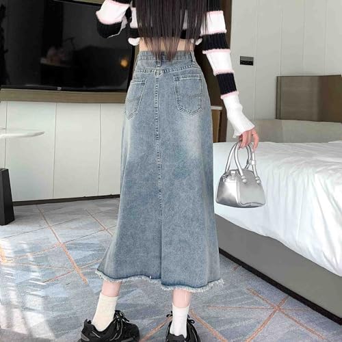 Retro Denim Skirt, Long Skirt, high Waisted, Casual A-line Skirt, Harajuku Denim Large Swing Skirt4
