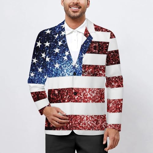 U.S.A. Flag Red Blue Sparkles Glitters Mens Blazer Suit Jacket Lightweight Slim Fit Casual Coat2