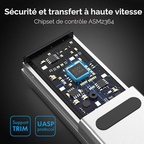 GRAUGEAR Boîtier SSD M.2 Externe [20 Gbit/s] en Aluminium pour NVMe PCIe 4.0 M2 2280, USB 3.2 Gen2x2, Câble USB-C 20 Gbps, M-Key, Refroidissement Actif avec Ventilateur, Boitier SSD Thunderbolt – vue 4