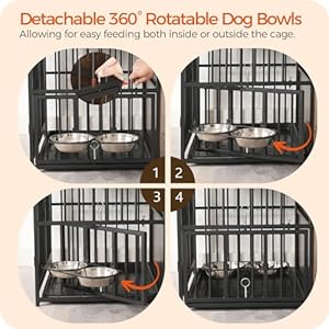 Dog Crate Furniture with Storage, 31.5″ Heavy Duty Dog Kennel with Bowls & Removable Tray, Wooden Dog Cage End Table for Small/Medium Dogs, Chew-Resistant, Rustic Brown DCHR10801