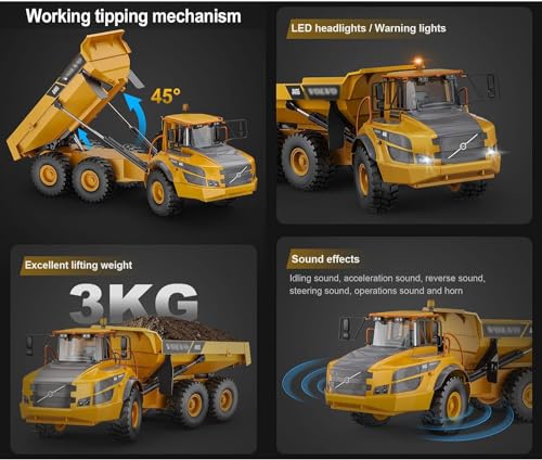 Image of 1 /20 Large 23IN Electric Remote Control Dump Truck A40G, 2.4G Simulated Acoustic-Optical RC Engineering Vehicle Model Transport Vehicle, 6-Wheel Lifting Bucket Construction Truck