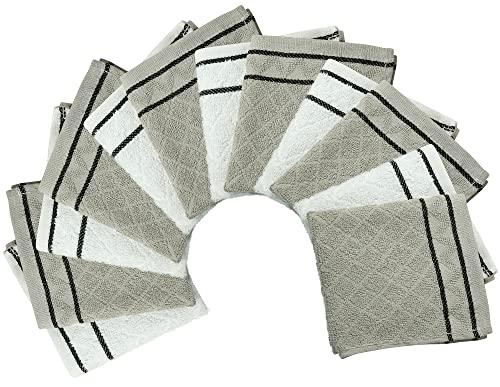 Oakias Terry Dish Cloths Grey (12 Pack, 12 X 12 Inches) – Cotton Dish Towels – 360 Gsm – Highly Absorbent & Quick Drying Kitchen Towels – Diamond Stripe Style #TOP2