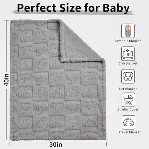 Image of Pro Goleem Elephant Baby Blanket, Baby Fleece Blanket for Boys & Girls, 30 inch x 40 inch Soft Crib & Stroller Blanket for Newborns and Toddlers, (Grey)
