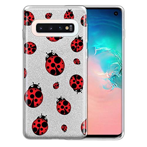 FINCIBO Case Compatible with Samsung Galaxy S10 6.1 inch, Shiny Sparkling Silver Bling Glitter TPU Protector Cover Case for Galaxy S10 (NOT FIT S10 Plus) - Ladybugs