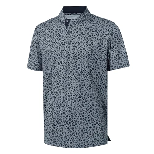 M MAELREG Printed Collarless Golf Shirts for Men Short Sleeve Dry Fit Stretch Casual Mens Henley Performance Shirts