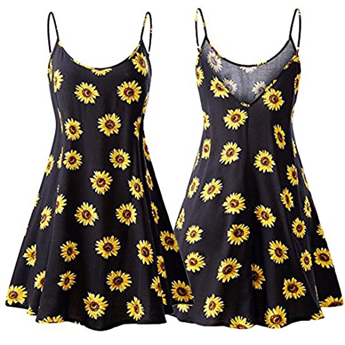 Women Camis Dress,Boho Sunflower Mini 