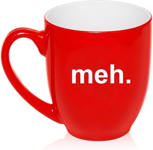 Taza grande de cerámica para té o café estilo bistró de 16 onzas con la expresión sarcástica geek "meh", Rojo