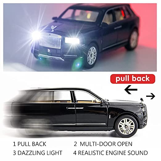 Image of Invite 1:24 Scale Wheels Diecast Rolls-Royce Cullinan Model Car Toy Zinc Alloy Pull Back Toy car with Sound and Light Classic Car Door Design for Kid[Colors as Per Stock]