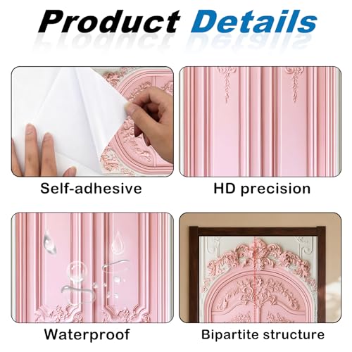 Image of Nuxovilar Pink Floral Door Stickers Peel Stick PVC 30.3x78.7 Inches | Door Stickers Wall Decals Peel Stick Cover Vinyl Art Poster Home Bedroom Living Room (Pink Floral)