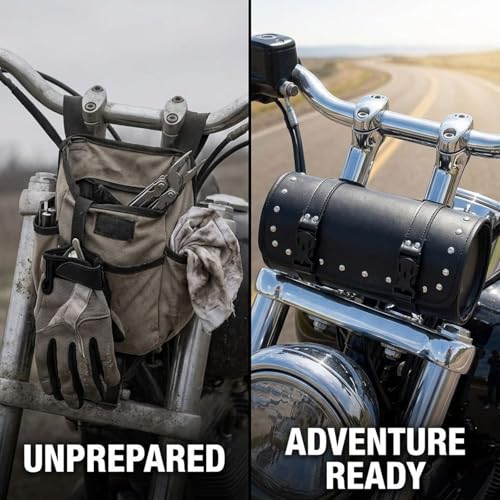 Bolsa de Herramientas para Motocicleta de Cuero PU, 11.4 x 1 pulgada de correas, Bolsa resistente a la intemperie negra para sillín, 12.2 pulg / 31 cm para manillar o asiento de scooter o ciclomotor, acceso frontal o trasero fácil miniatura 2
