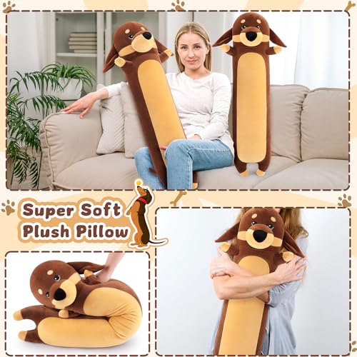 Image of Dachshund Dog Plush Toys-35.4'' Dachshund Dog Plushie Stuffed Animal, Large Plush Pillow, Cute Soft Plsuhies Gifts Plushie Stuffed Toys, Cute Boby Pillow Toy Doll Gift for Kids Girls Boys
