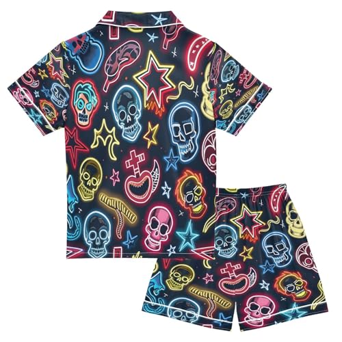 senya Pajama Sets Silky Button Down Nightwear Sleepwear Size 5-14 Years Colorful Skull2