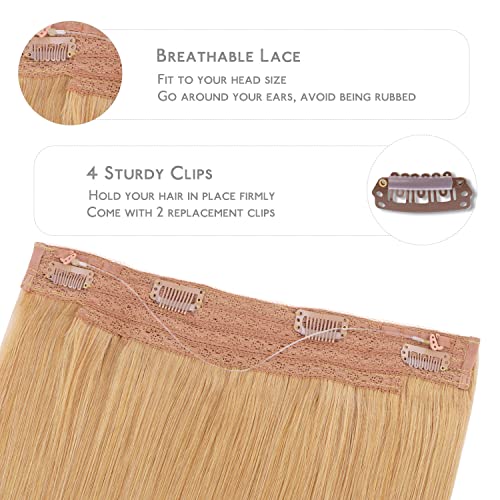 Image of WENNALIFE Wire Hair Extensions Real Human Hair 12 inch 70g Strawberry Blonde Remy Wire Hair Extensions Invisible Transparent Fish Line Straight Real