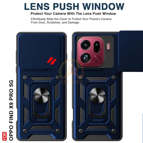 Image of Armor Bumper Back Cover Case for Oppo Find X9 Pro 5G Rotating Camera Cover, Ring Holder & Kickstand | Heavy Duty & 360 Degree Protection Oppo Find X9 Pro 5G Back Cover (Blue)