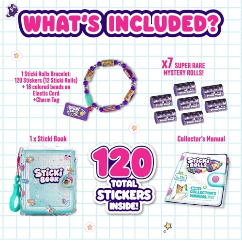 Sky Castle STICKI Rolls Sticki Book - The Original Wearable Shareable Toy Sticker Bracelet + Collection Book | Includes 120 Mini Stickers | Over 1000 Fun Sticker Designs to Collect! (Series 1)