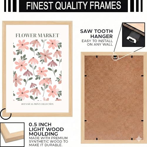 Image of BLINKART Floral Pattern Aesthetic Modern Art Walls With Frame | Natural Wood Texture | Living Room Bedroom Office Wall Decoration | Poster Home Decor Frames Wall Bedroom | 12x8 Inches (D80)