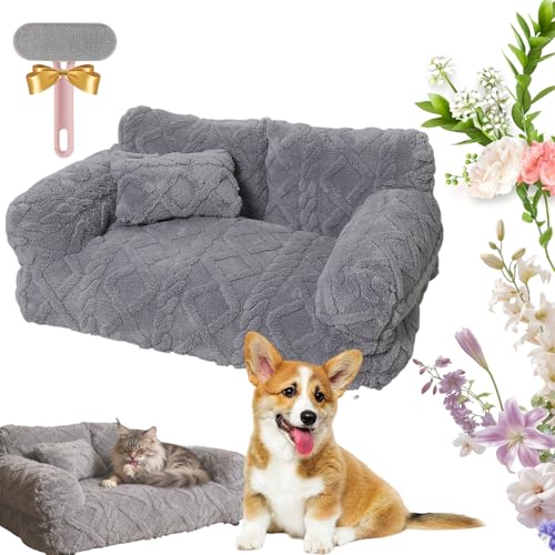 2026 New Plush Calming Pet Sofa Bed Plush Calming Pet Sofa Bed With Removable Cover Washable Orthopedic Dog Bed With Edge Increases Deep Sleep Reduces Separation Anxiety (LightGray 55*40cm)