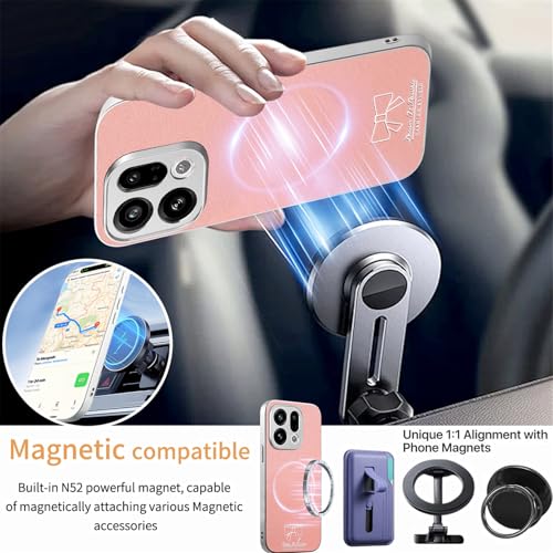 Image of for Oppo Find X9 5G Magnetic Case Butterfly Bow Pattern PU Leather + TPU + PC Shockproof Phone Cover - Pink