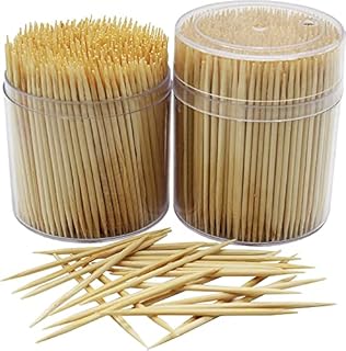 JKG® 500 x Wooden Cocktail Sticks - Double Sided TOOTHPICKS | Fruit Cocktail Picks Cherry Party Pack Accessory | Picking Cheese Grapes Food Buffet/Dental Picks Care [in Storage Box]