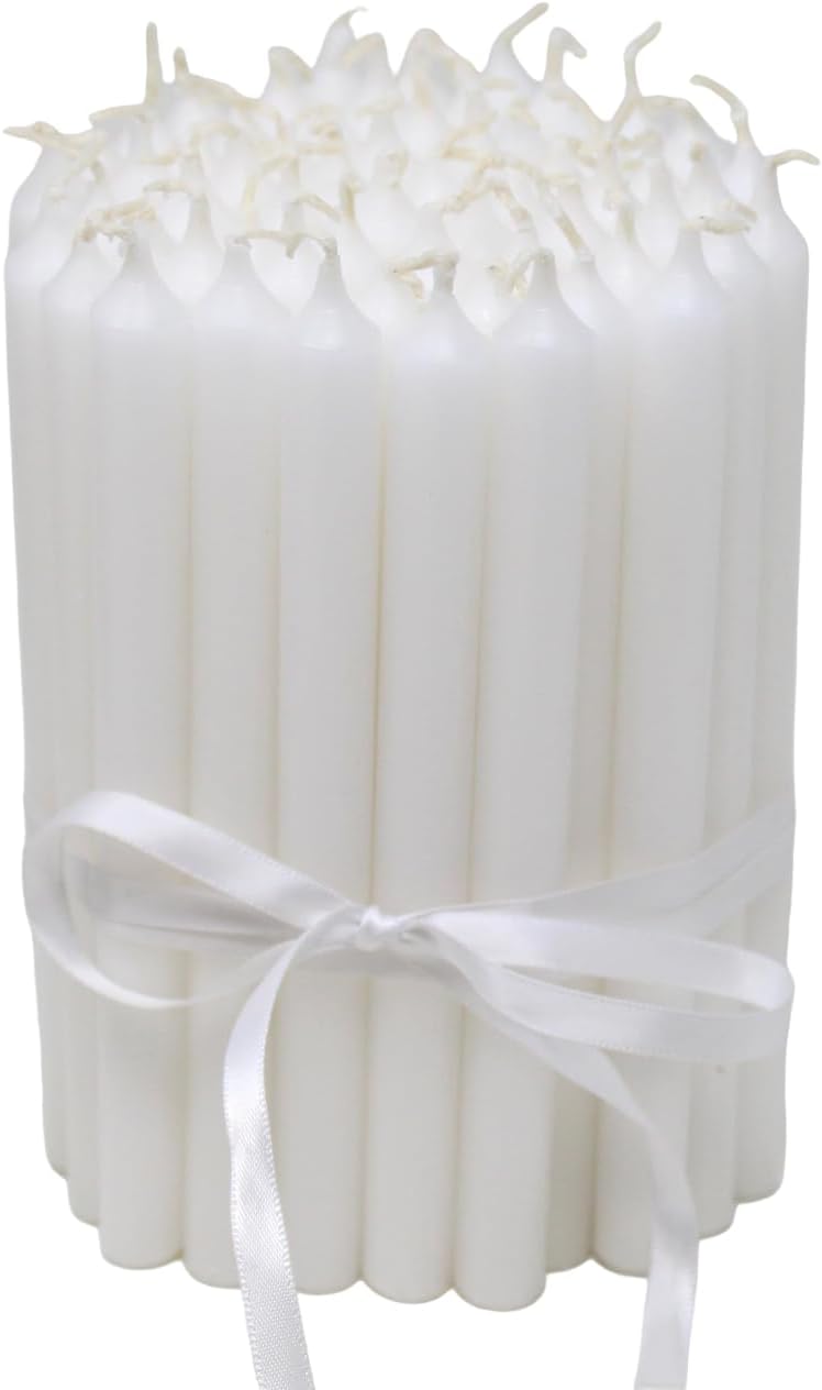 East of India Plain White Slim Thin Church Pillar Candles Unscented Ritral, Prayer, Meditation Christmas and Wedding Party Decoration Candles 6" Tall (15cm) Box 60 pcs