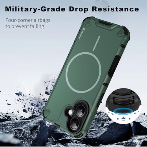 Image of KARWAN Tough Shockproof Back Case Cover Compatible with iPhone 16 Dual Layer Armor Protection with Matt Finish,Edge Guard Bumper Heavy Duty Cover with Magnetic MagEase Wireless Charging(Green)