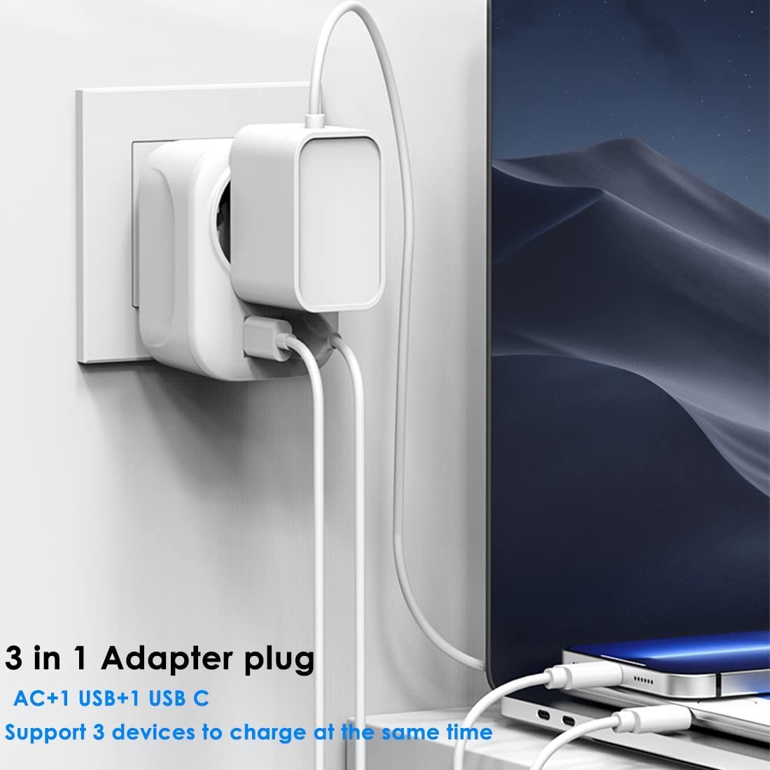Superpow Adattatore Presa da Viaggio, Adattatore Spina Americana, Presa AC Internazionale Adattatore Universale da Viaggio con 1 USB e 1 Type-C, Adattatore per USA Canada Messico Thailandia, tipo B