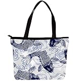 TBOUOBT Tote Bags Handtaschen für Damen Top Handle Damen Umhängetaschen,karpfen blau koi fisch vintage