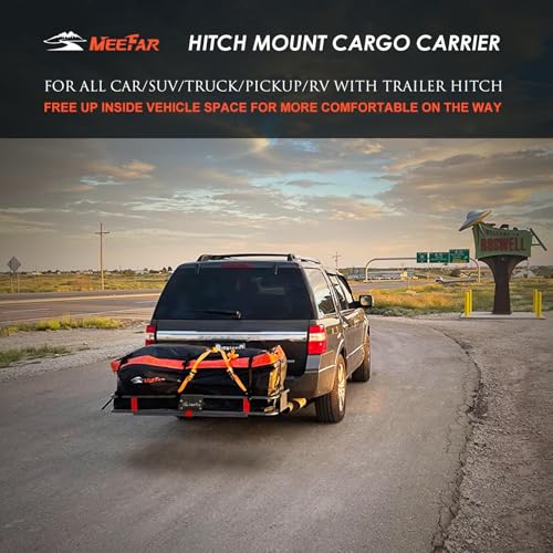 Image of Hitch Cargo Carrier Basket 60 inch*25 inch*6 inch+Bag 25 Cubic Feet(60 inch*24 inch*31 inch) | Included Cargo Net with Attachment Hooks,Ratchet Straps,Hitch Stabilizer|500 Lbs Capacity,Foldable,fit 2 inch Receiver