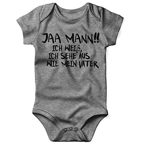 Mikalino Babybody mit Spruch für Jungen Mädchen Unisex Kurzarm Jaa Mann! Ich weiß, ich Sehe aus wie Mein Vater | handbedruckt in Deutschland | Handmade with Love, Grösse:56, Farbe:Heather