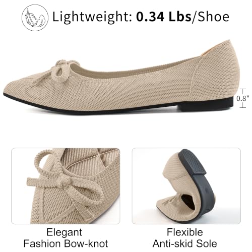 Image of Ablanczoom Ballet Flats Shoes for Women: Dressy Pointed Toe Bow Knit Flats Comfortable Slip On Work Business Casual Shoes