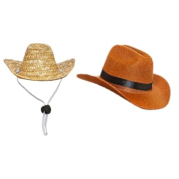 POPETPOP 2pcs Pet Dog Cat Cowboy Hat Dog Straw Hat Puppy Summer Sunhat with Adjustable String Pet Hawaii Tropical Mexican Party Headwear