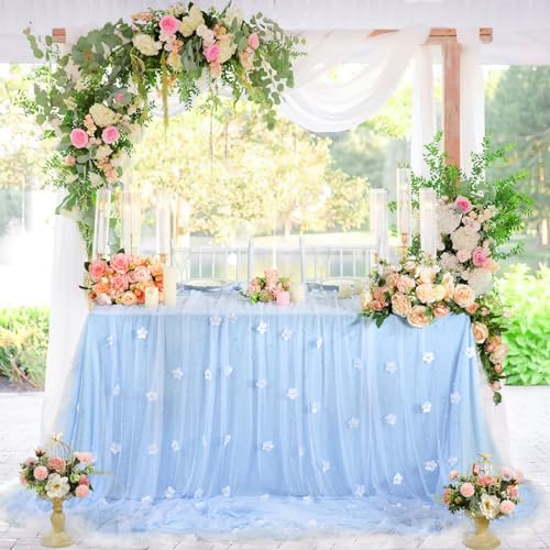 Luoluohouse TABLE CLOTH White Pearl Tulle Tablecloth: 10Ft Flower Pearl Table Runner Tulle Fabric Wedding Lace Tablecloth Arch thumb #1