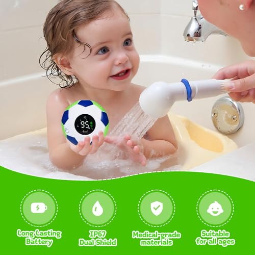Image of Baby Bath Thermometer - Digital Floating Water Thermometer with LED Display & Color Temperature Alerts, Rechargeable Bath Toy for Infant Bathtub Safety, Newborn Bath Essentials Gift