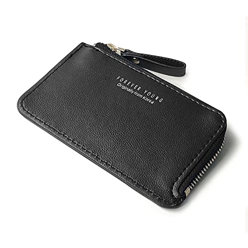 Minimalist Slim Zipper Wallet Business Card Bag, Small Leather Cash Coin Purse Zipper Wallet Card Holder(black)